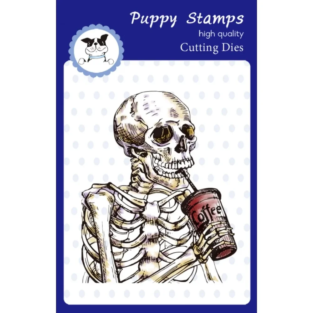

PUPPY STAMP Halloween Skeleton Drinking Coffee New Metal Cutting Dies for Decorating Scrapbook Diy Paper Gift Card Album Craft