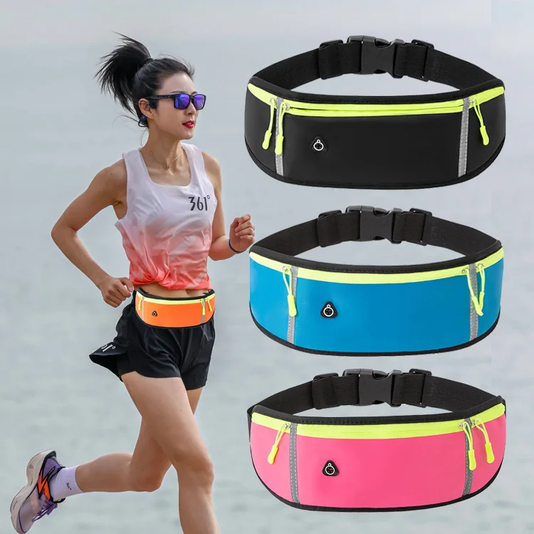 

3 Pockets Portable Sports Waist Belt Lightweight Storage Pouch for Mobile Phone Keys Coins Gym Outdoor Use