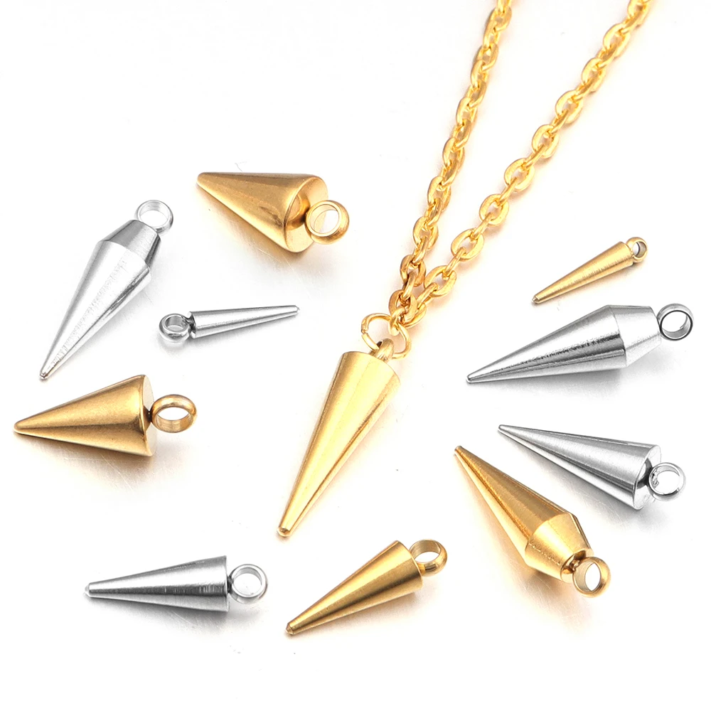 10PCS Stainless Steel Cone Charms Pendants Retro Spike Beads Charms Pendants for Women Man Hoop Earring Jewelry Making Supplies view 3