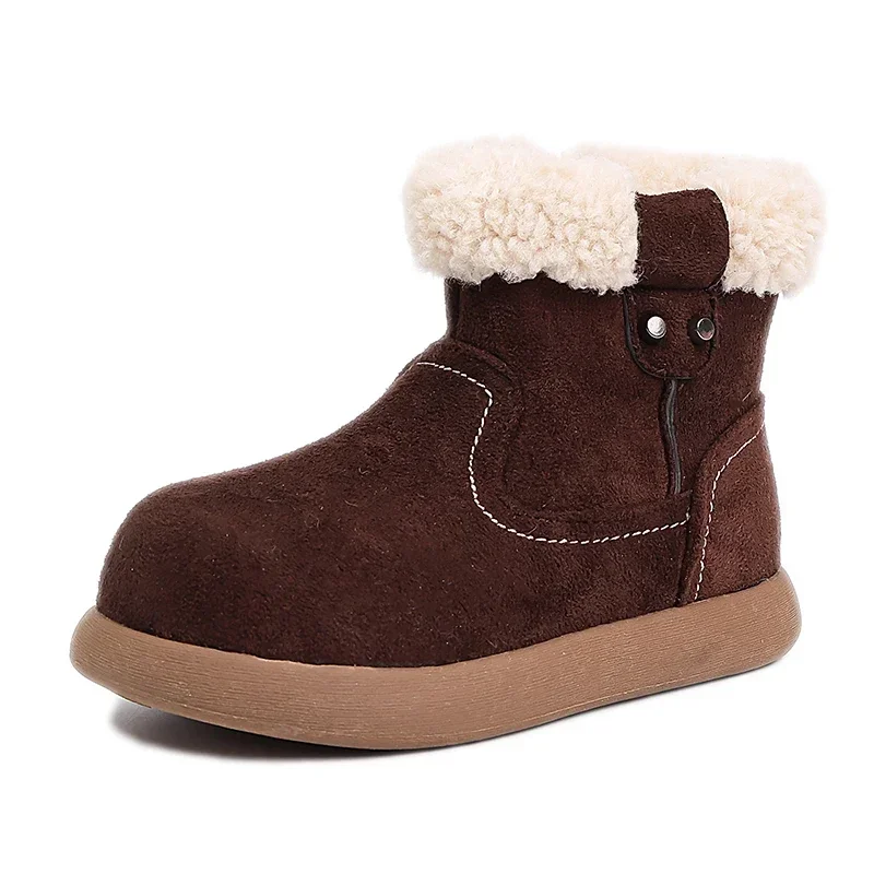 Children Fuzzy Fleece Lined Winter Snow Boots Side Zipper Suede‑look Warm Short Ankle Boots