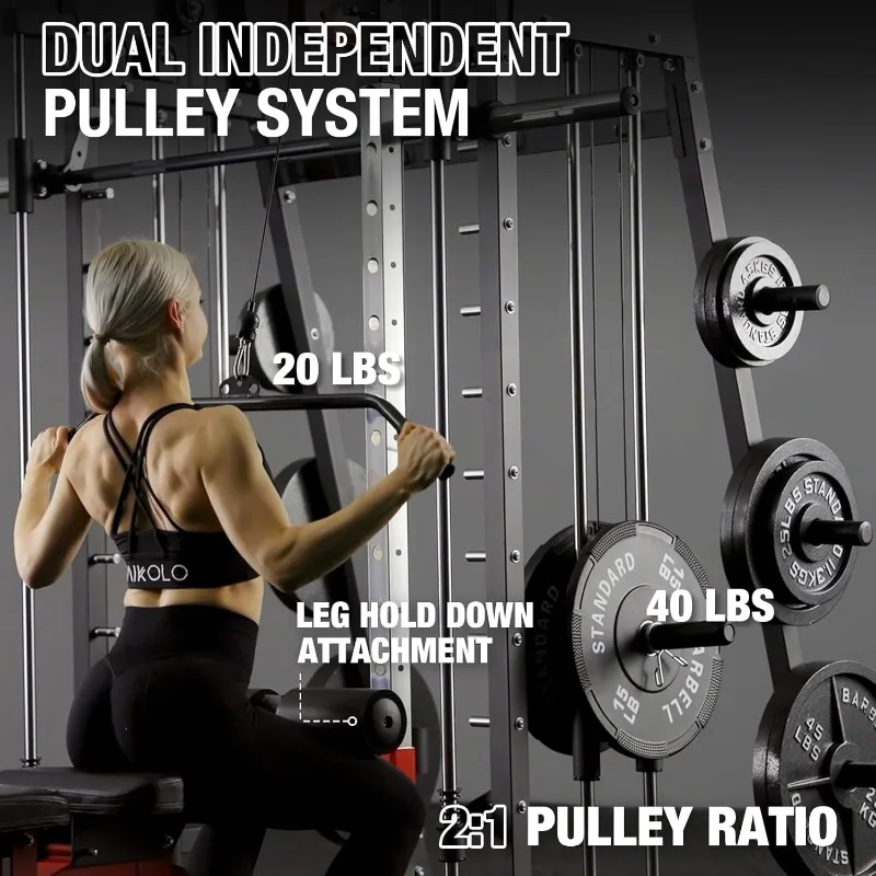 آلة، رف القرفصاء 2200 رطل مع نظام LAT-Pull Down وآلة كروس الكابلات، معدات التدريب مع حامل الساق-D