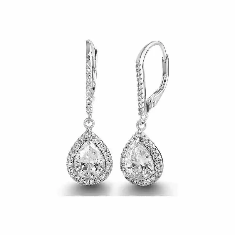 

BBY154 925 Sterling Silver 2 Cttw Cubic Zirconia Teardrop Dangle Earrings for Women