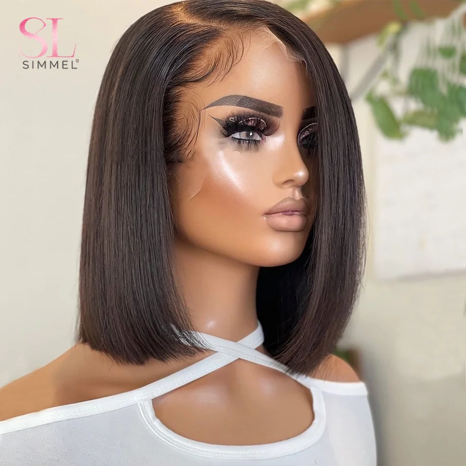 Sophia-Perruque Bob Lace Front Wig Naturelle Lisse, Cheveux Humains, 13x4, en Solde, pour Femme Africaine