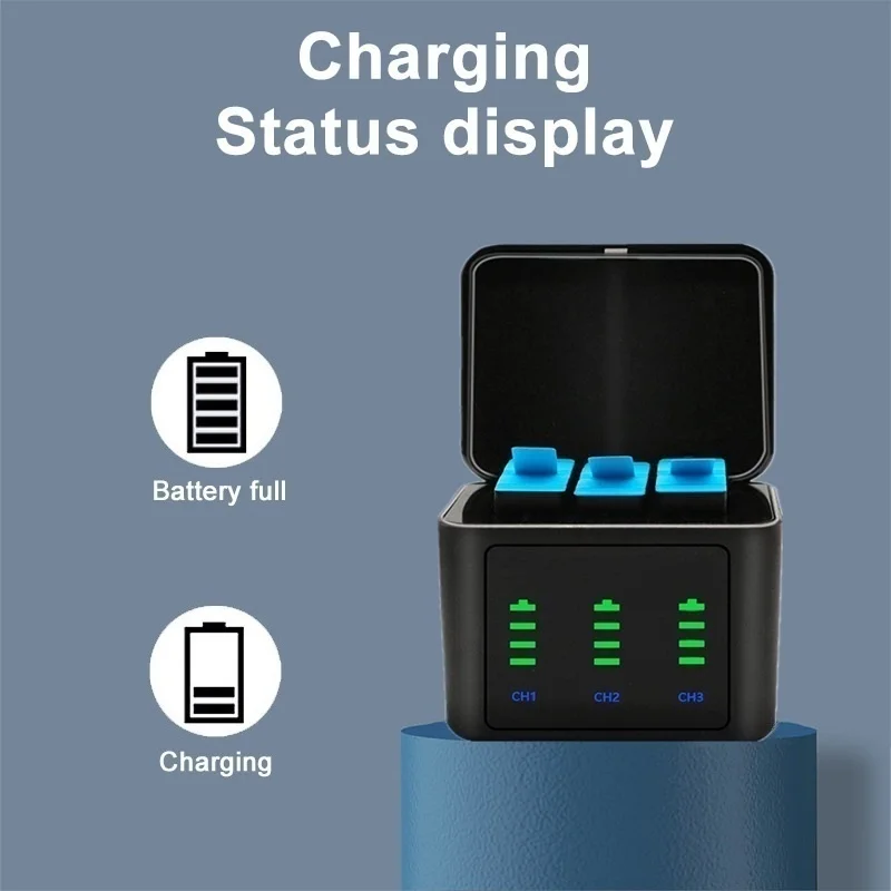 2800mAh Replacement Battery Charger Storage Case with LED Light For GoPro Hero 11 10 9 Three‑Way Accessories Portable Travel Kit