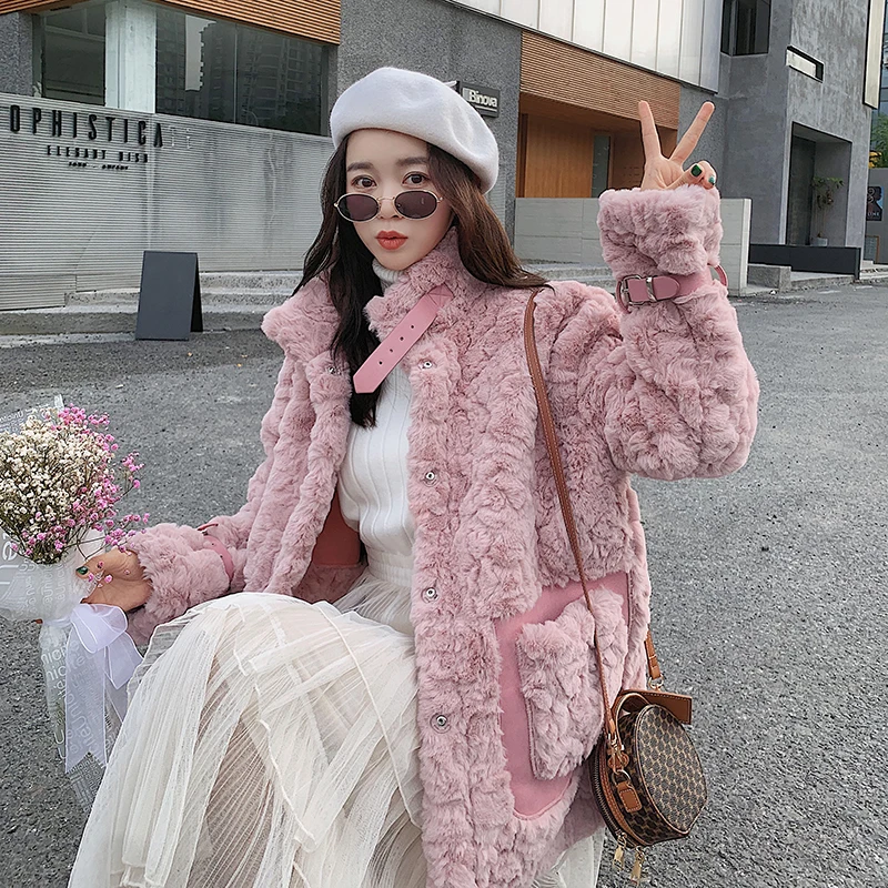 

Lamb Cashmere Jacket Women'S Winter 2023 New Fashion Thickened Loose Korean Fur Warm One-Piece Plush Jackets Coats Women Y2k