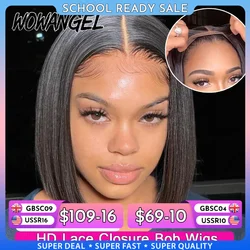 WOWANGEL droite Bob perruque 5X5 HD dentelle fermeture perruque prêt à porter sans colle perruque 250% Bob perruque dentelle avant perruques de cheveux humains pré plumées