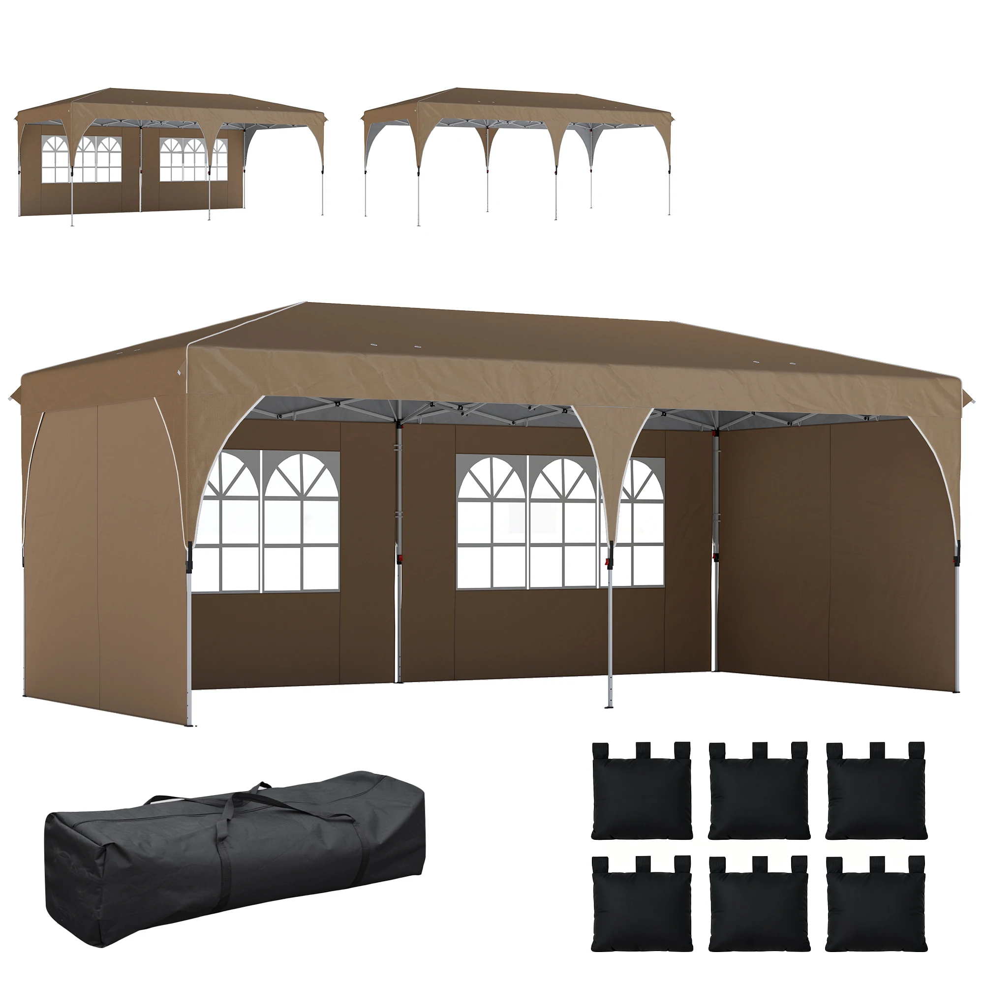 Outsunny Opvouwbare tent 6X3 m met snelle montage en reflecterende strips