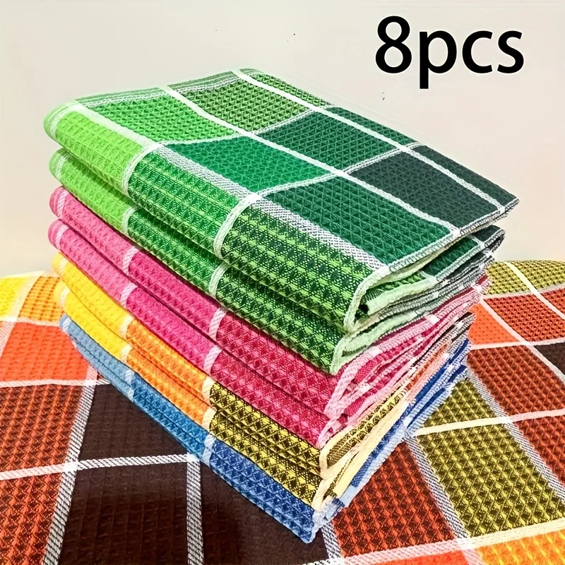 Toallas de cocina grandes de 4/8 piezas: toallas de algodón súper suaves, altamente absorbentes y de secado rápido con colores brillantes para uso doméstico