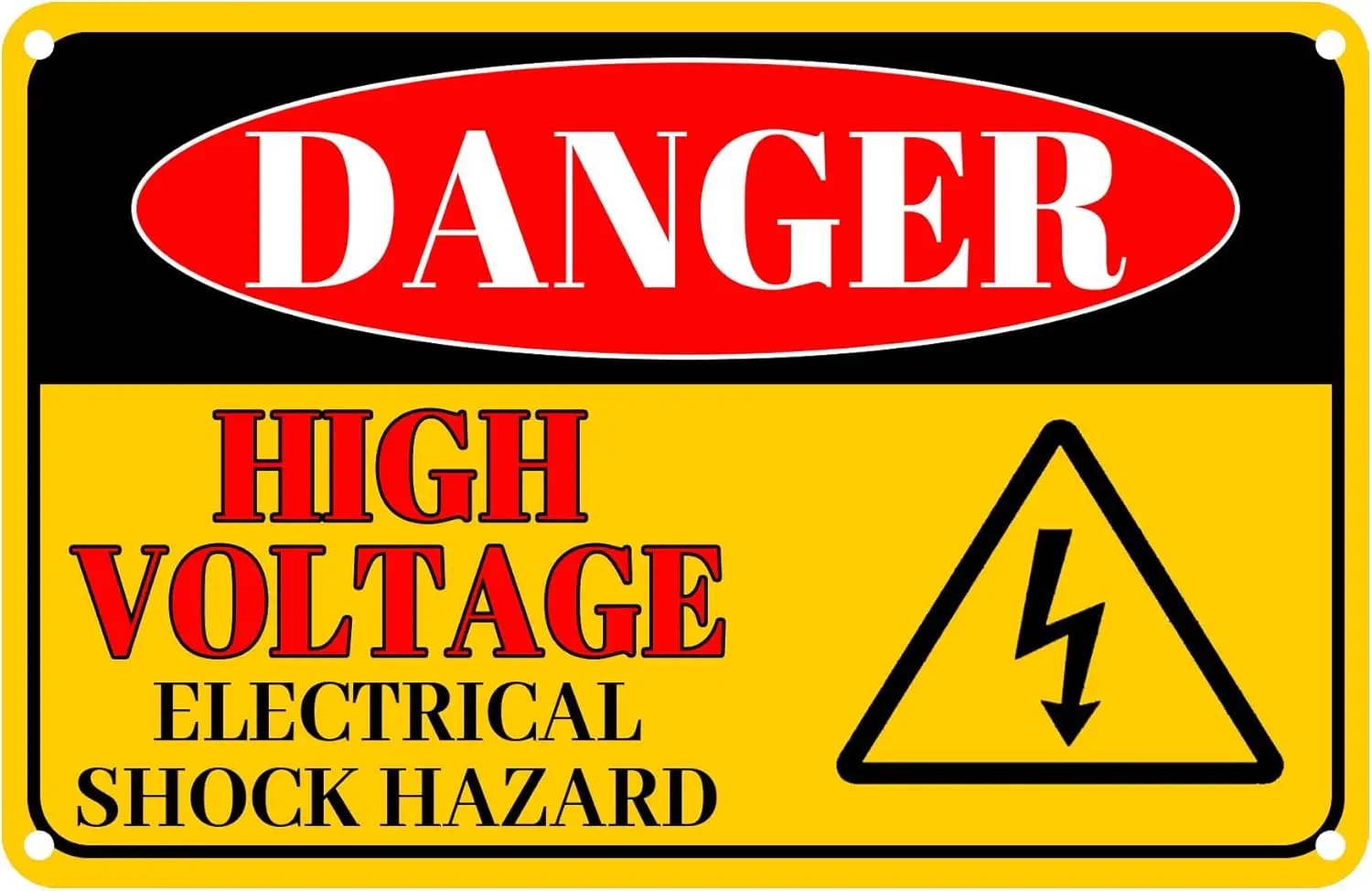 Danger - High Voltage, Electrical Shock Hazard Sign 12 X 8 Inch Black/Red On Yellow For Indoor Or Outdoor Use
