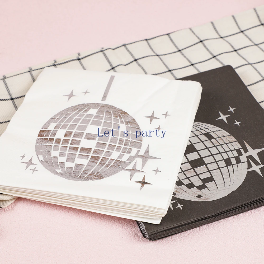 25Pcs/bag Disco Ball Disposable Napkins Tissues Towel for 70s Music Disco Theme Birthday Bachelorette Wedding Party Decoration