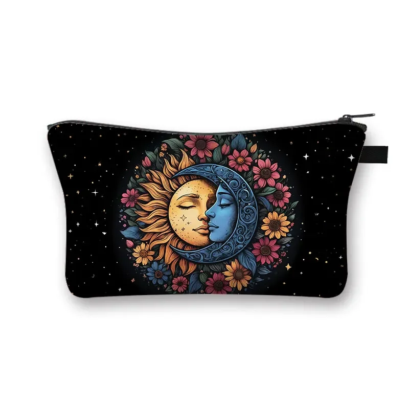 Sun and Moon Boho Print Cosmetic Bag Women Make Up Toiletry Bags Psychedelic Sunflower for Travel Ladies Lipstick Storage Bags