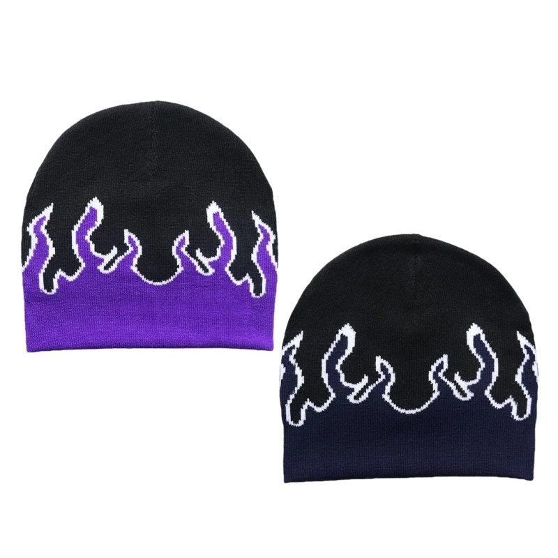 Knit Beanie Hat Beanie Y2K Skullies Beanie Flame Skull