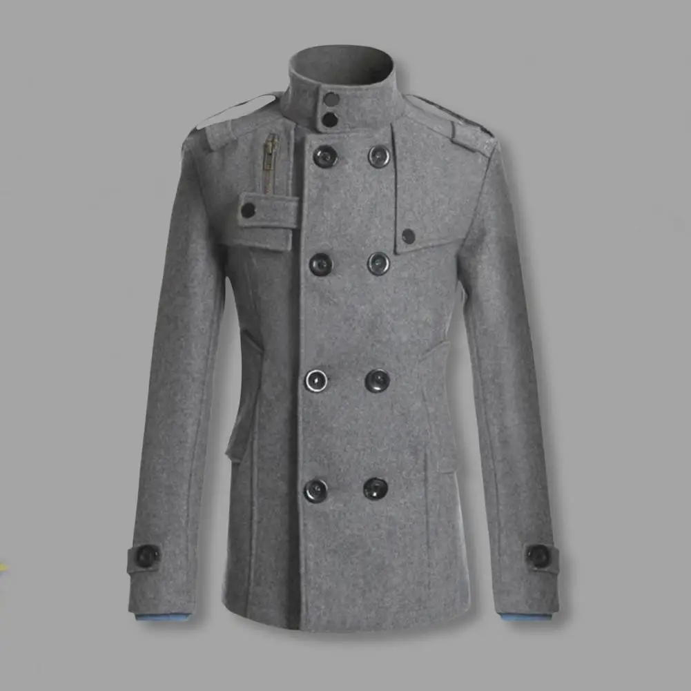 معطف رجالي جديد لعام 2025 للذكور بدلة طويلة سترة واقية معطف رجالي بجيوب إغلاق مزدوجة الصدر بلون سادة ملابس خارجية متوسطة الطول #2