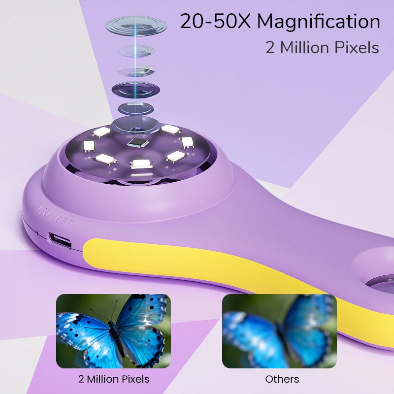 2.0'' IPS Digital Magnifier HD 1080P 20-50X Portable Microscope Handheld Mignifying Glass for Electronics Repair Check Jewelry