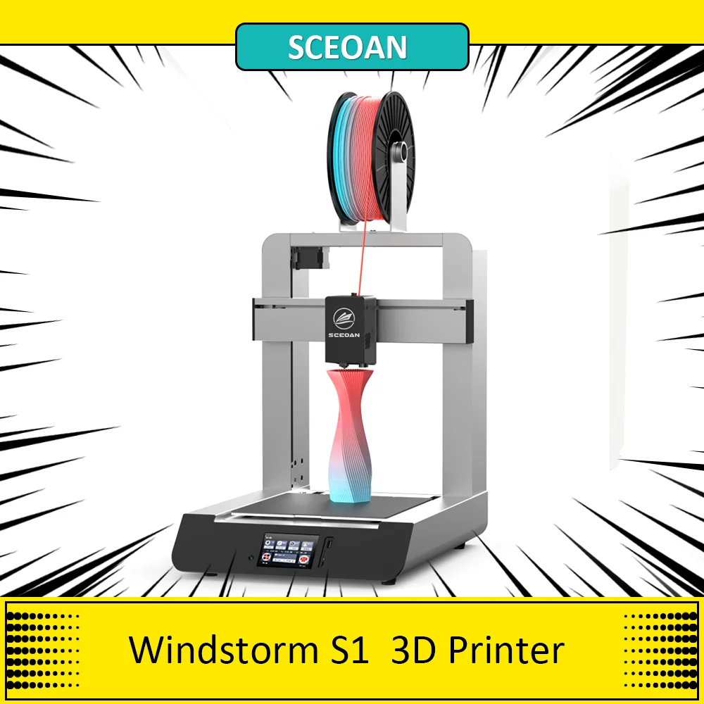 SCEOAN Windstorm S1 3D Printer, Auto-Leveling, 500mm/s Max Printing Speed Sunken Heating Bed Drawer Electrical Box, Touch Screen