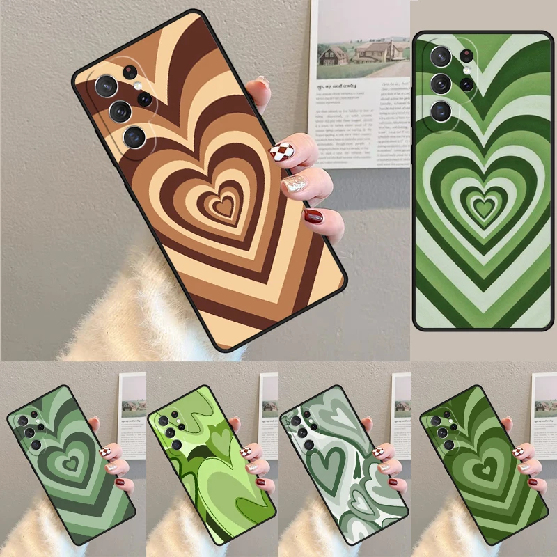 Cover For Samsung Galaxy S24 Ultra S21 S22 S8 S9 S10E Note 10 20 Plus FE S23 Sage Green Coffee Love Heart Latte Phone case Coque