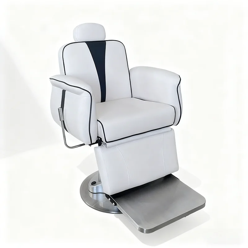 Luxury Salon Furniture Reclining Hairdressing Chair Modern Electric Lifting Adjustable Round Base White Barber Chair for Men