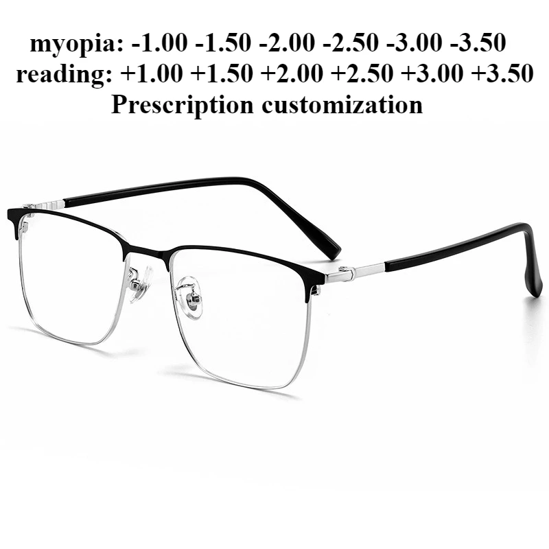 

53 мм новая сверхлегкая полнокадровая деловая прямоугольная оправа для бровей, мужские очки для чтения при близорукости по индивидуальному заказу с защитой от синего света