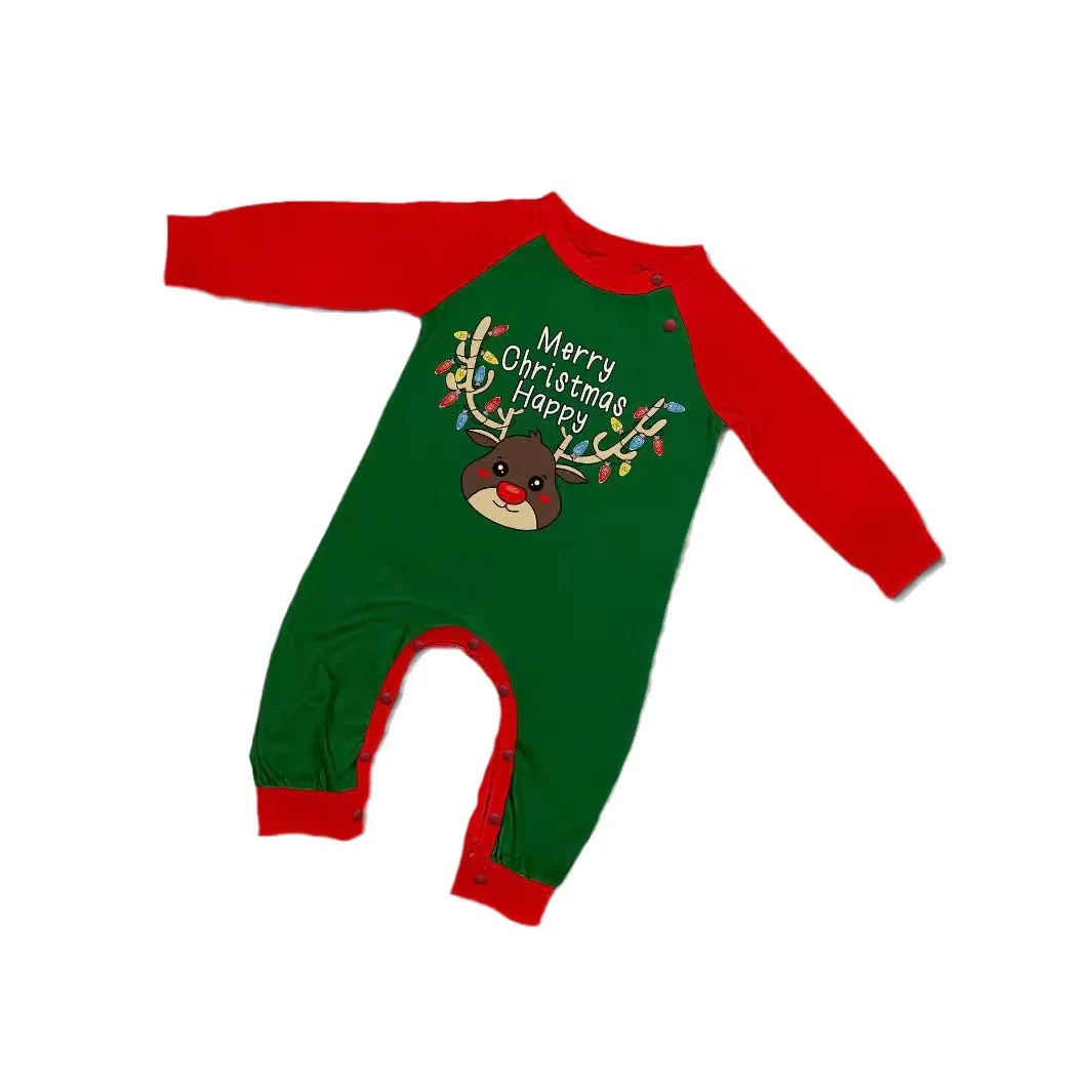 Two-piece autumn and winter new Europe and the United States set Western antler printed Christmas parent-child suit