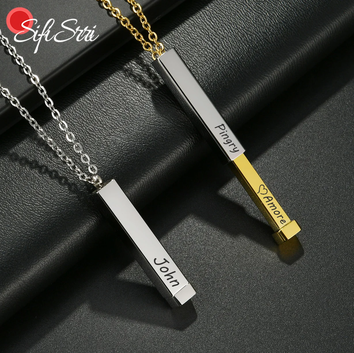 

Sifisrri Personalized Custom Name Stretch Bar Necklace for Women Stainless Steel Choker Engrave Letter Date Text Jewelry Gift