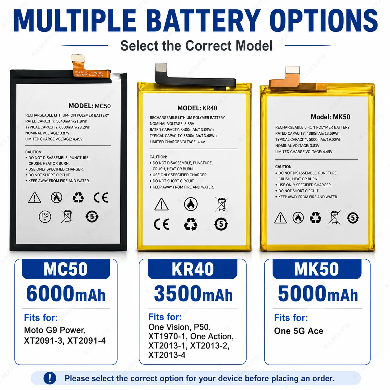 Replacement Battery MC50 MK50 KP50 KR40 LZ50 KG50 with Tools For Motorola G9 Power Moto One Zoom One Action One Hyper