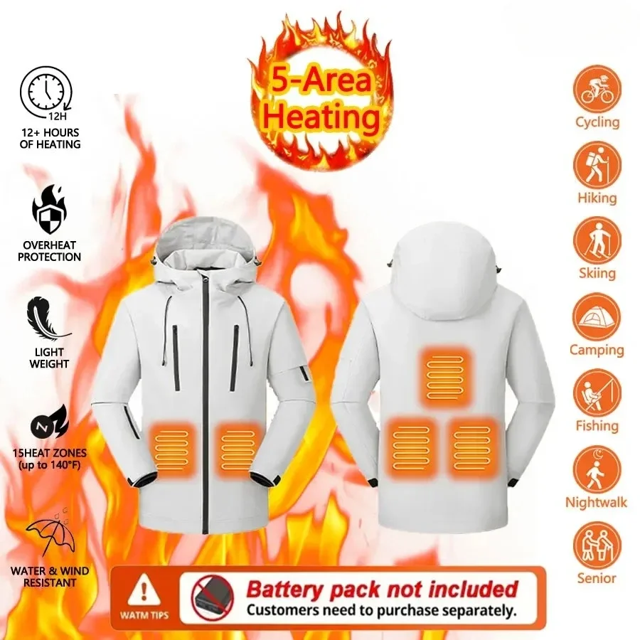 

5 Zone Heated Winter Jackets Outdoor Heated Work Jackets Warm Trekking Camping Ski Heated Coats (Not Included The Power Bank)