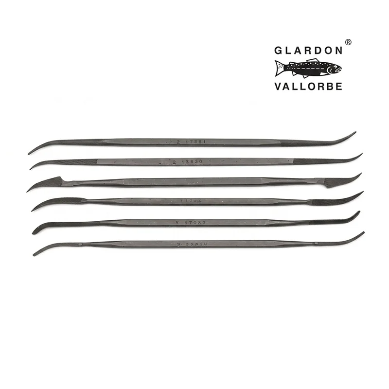 LR12156 Glardon Vallorbe 6PCS Riffler File Set 66HRc Cut 0 Cut 2 Double End Curved AssortedJewelry Metal Wax Polishing File
