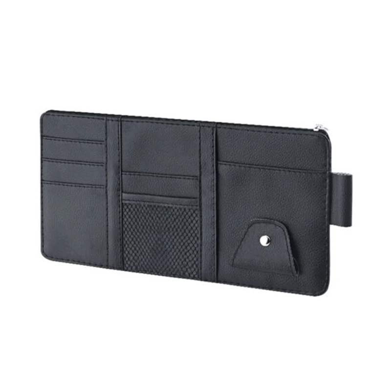 Universal Car Sun Visor Organizer Pouch Bag Muti-Function Pocket Card Storage Holder Black PU Leather