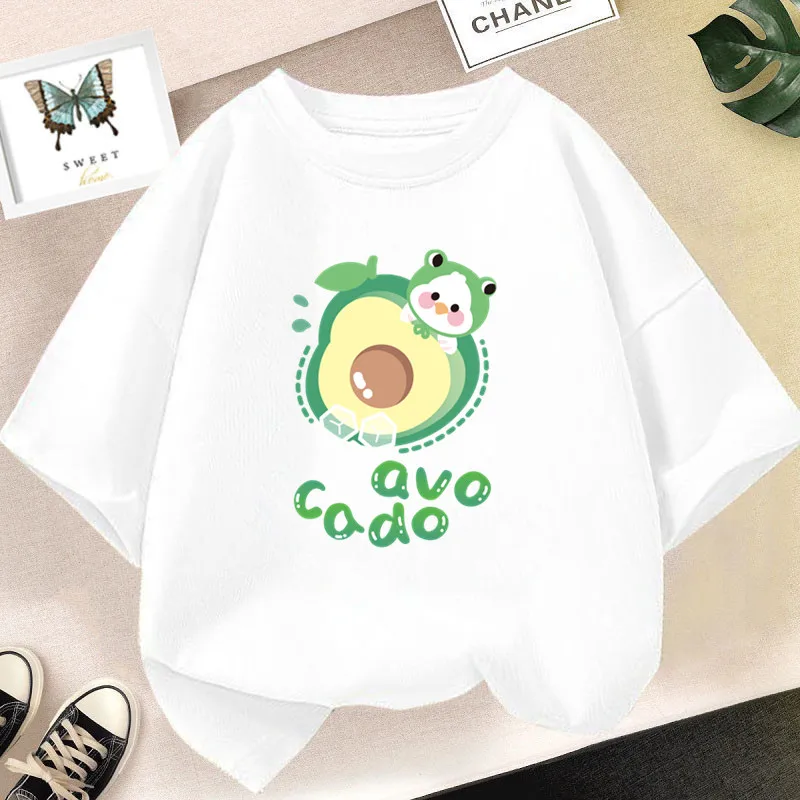 Lovely Avocado T Shirts for Girls Tops Summer Loose Cartoon Aesthetic Casual T Shirt Vintage Lemon Fruit Tshirt