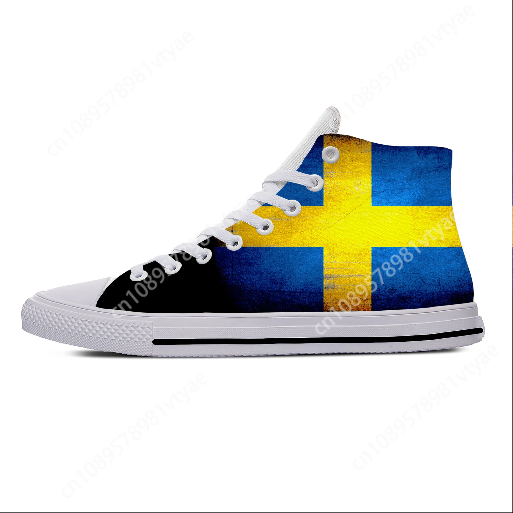 

Hot Sweden Swedish Flag Patriotic Cool Funny Fashion Casual Shoes High Top Lightweight Board Shoes Breathable Men Women Sneakers