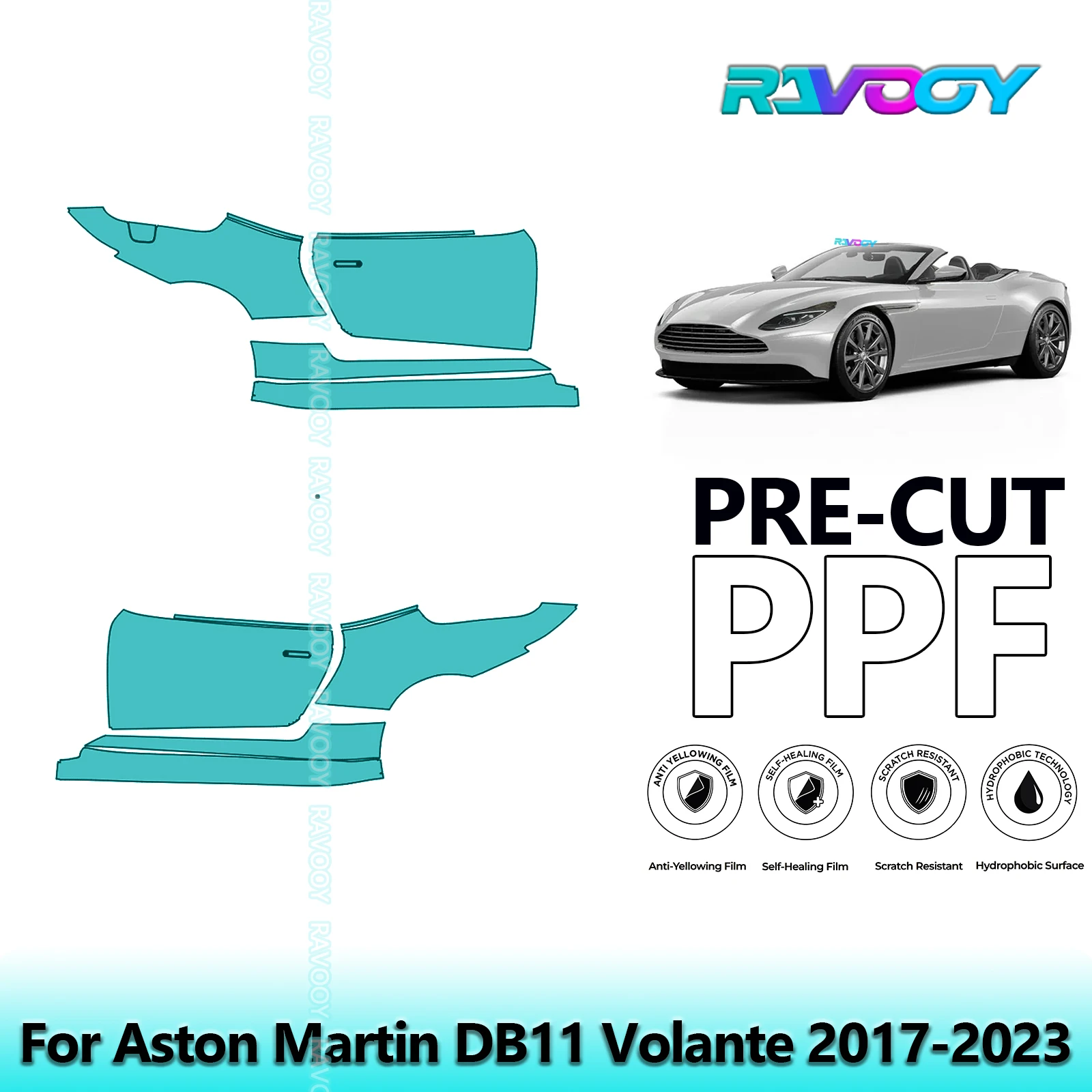 

For Aston Martin DB11 Volante 2017-2023 8.5mil Clear Matte Pre-Cut PPF Door & A/B Pillar Kit TPU Paint Protection Film Set