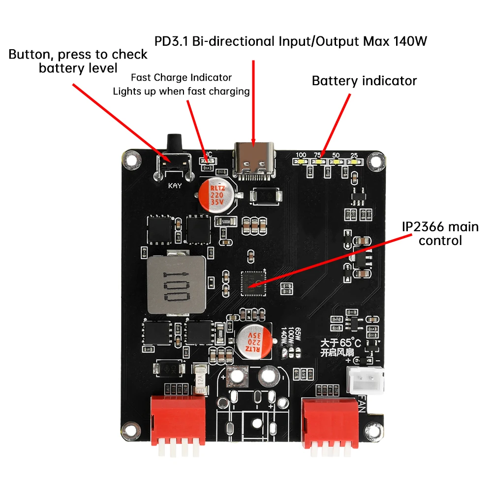 IP2366 PD3.1 140W Bidirectional Charger Converter 2S 3S 4S 5S 6S Lithium Battery Charging Li-ion Lifepo4 BMS Charger USB TO DC