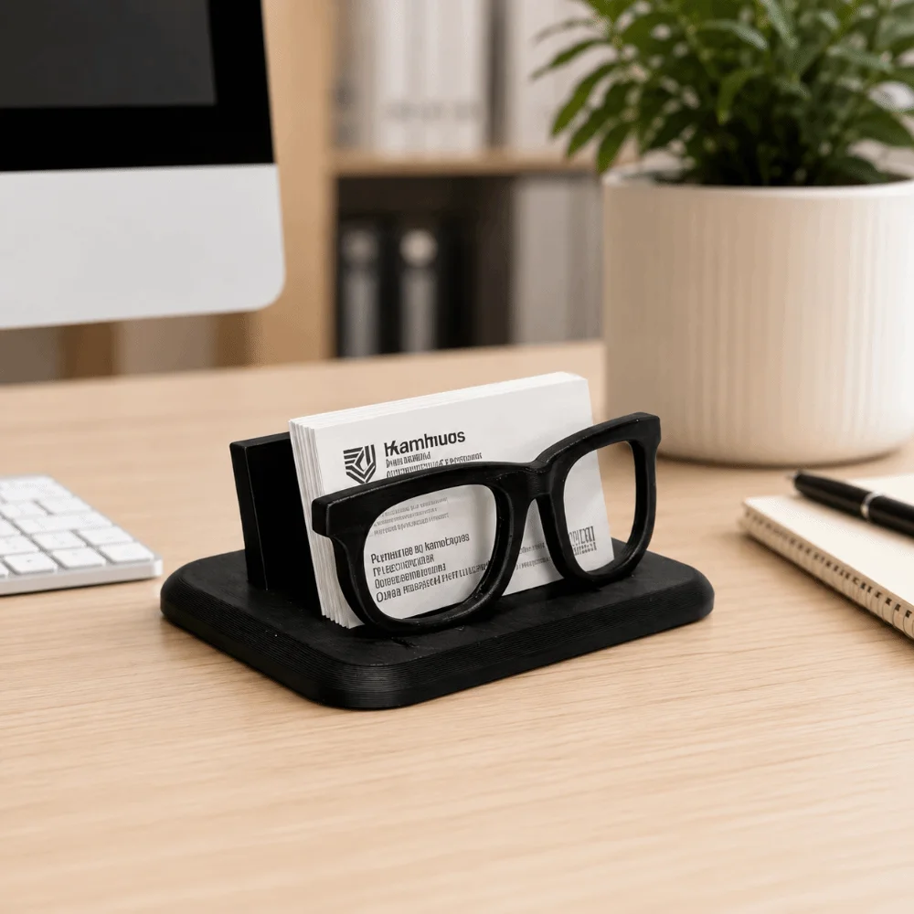 Black Eyeglass-Shaped Business Card Holder Frame Creative Business Card Display Stand Lightweight Resin Modern Desk Organizer