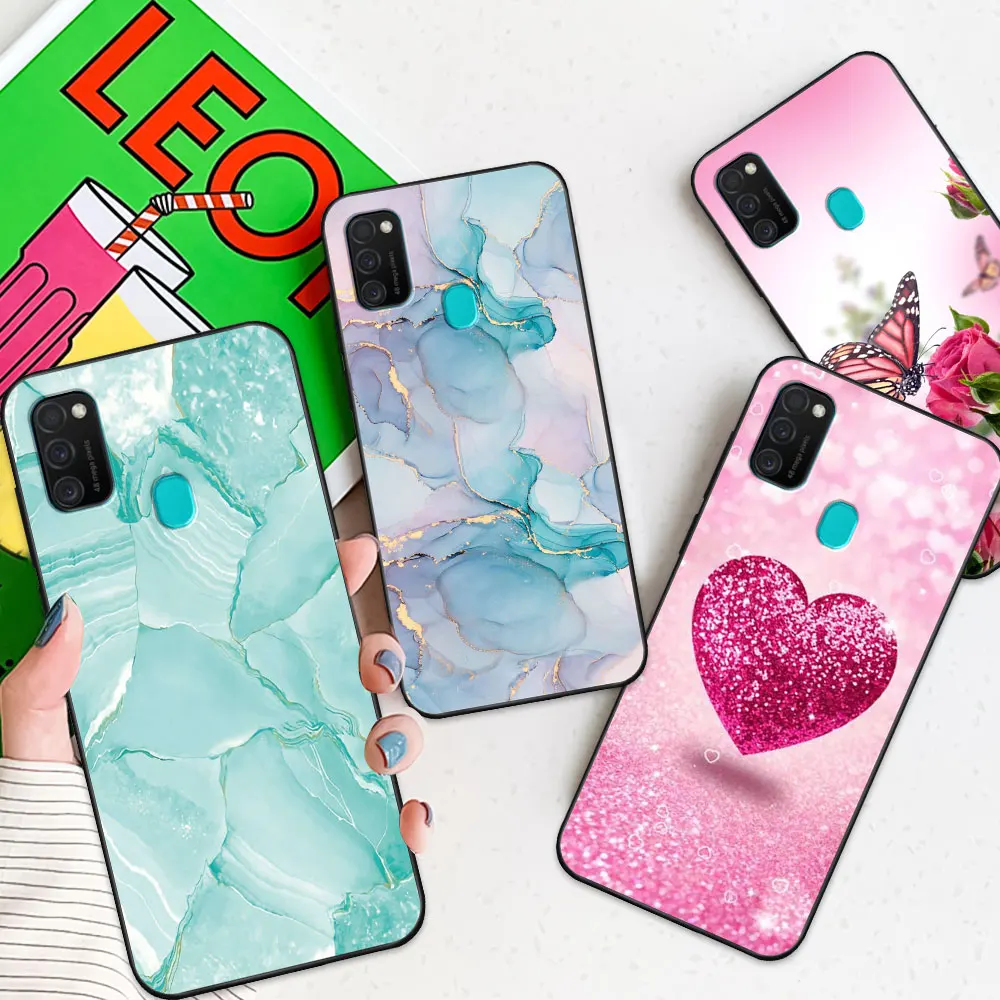 Case For Samsung M21 M30S Coque TPU Soft Silicone Funda Phone Case For Samsung Galaxy M21 M 30S Cover Flowers Marble Capa Bumper