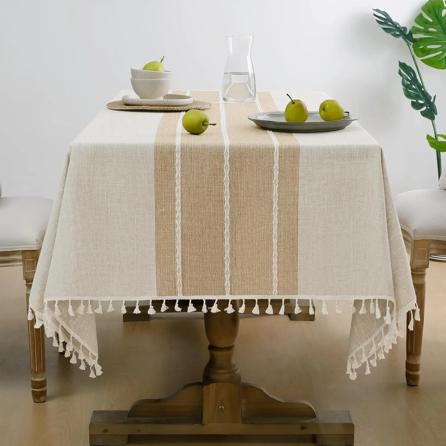

Linen Tablecloth Rectangle, Outdoor Waterproof Burlap Cotton Farmhouse Table Cloths with Tassel, Heavy Weight Wrinkle Fr