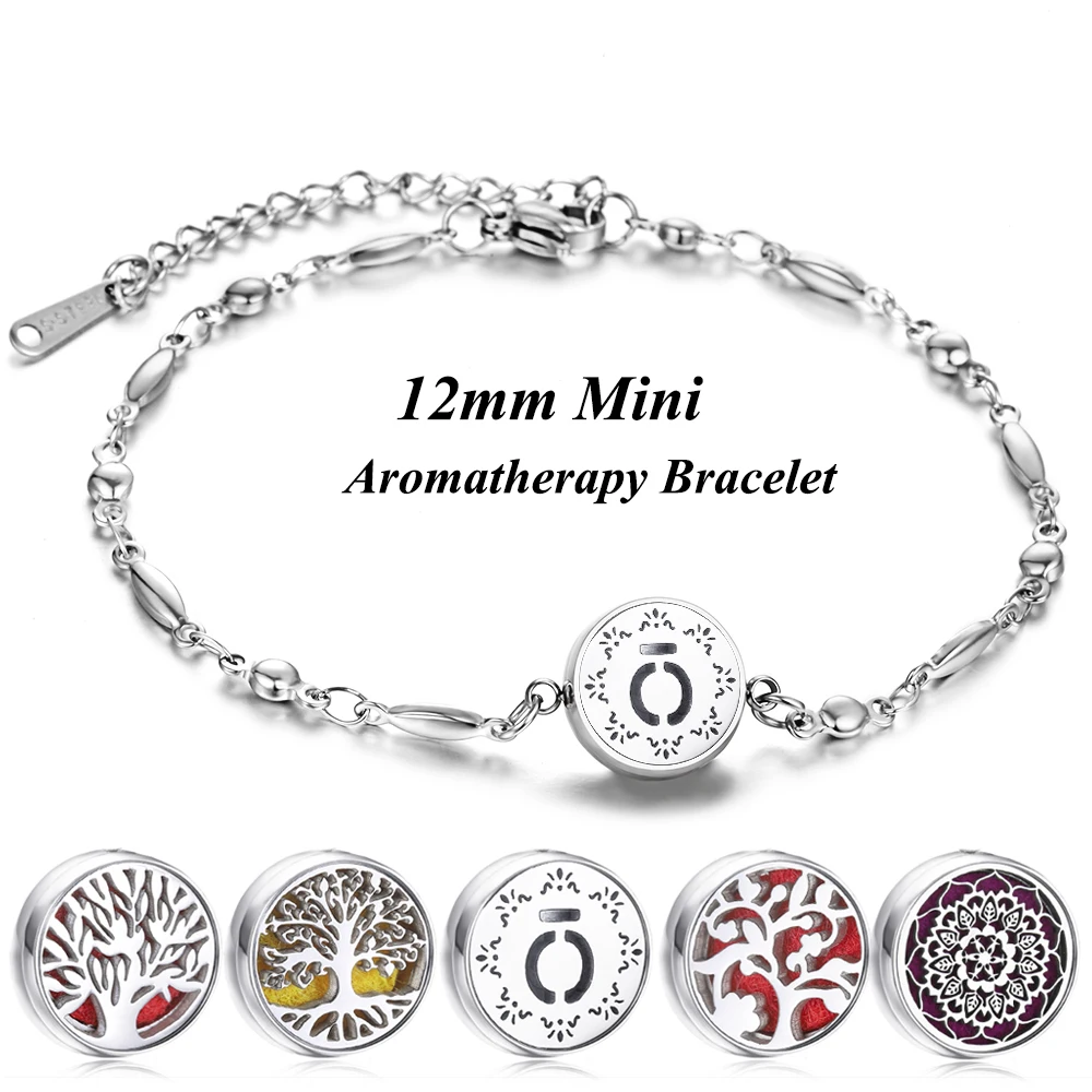 JEAN SMILE Tree of Life 316L Stainless Steel Aroma Diffuser Bracelet 12mm Perfume Essential Oil Diffuser Aromatherapy Bracelet