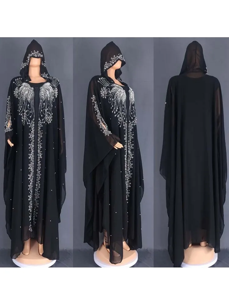 2 Piece Set Abayas For Women Dubai Luxury Chiffon Boubou Muslim Fashion Dress Caftan Marocain Wedding Party Occasions Djellaba