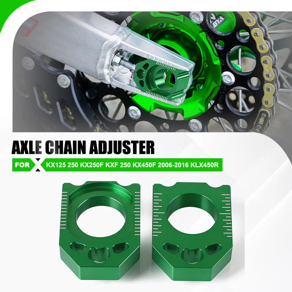 

Motorcycle Chain Adjuster Axle Block Tensioner Regulator Sliders For KAWASAKI KX125 250 KX250F KXF 250 KX450F 2006-2016 KLX450R