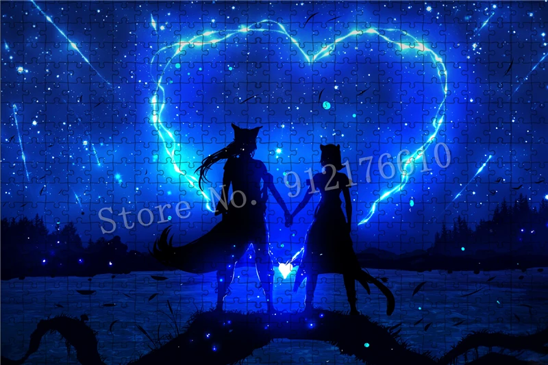 300/500/1000 Pieces Anime Love Couple Jigsaw Puzzles for Adults Educational Game Toys Decompressed Gifts Cartoon Blue Crafts Art