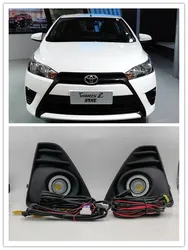 LED Fog Lights Assembly For Toyota Yaris Hatchback 2014 2015 2016  2017 Front Bumper Fog lamp Replacement Angel Eye Daylight Kit