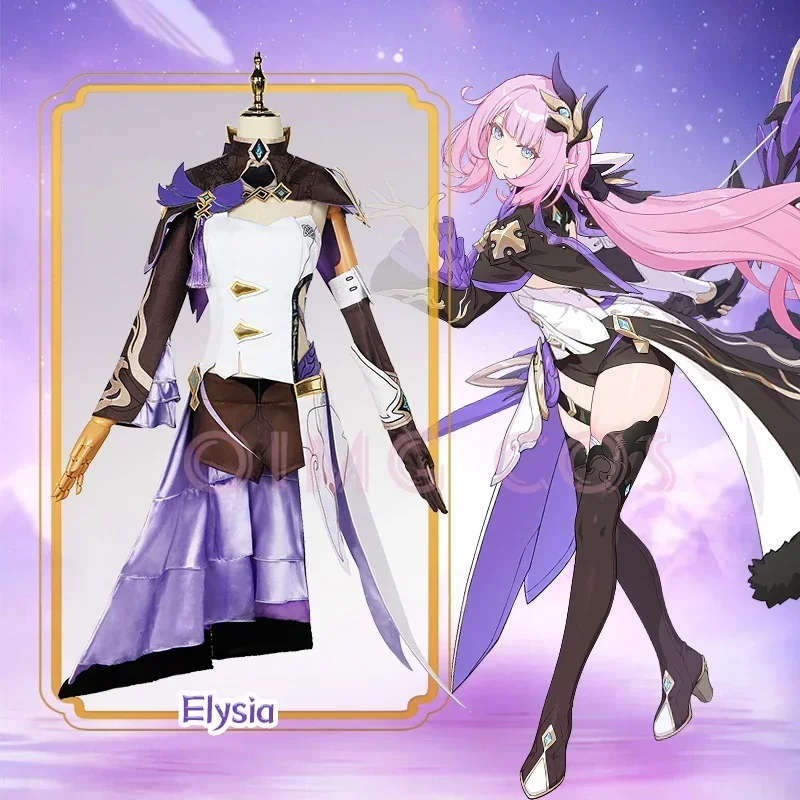 Elysia traje cosplay para mulheres, Honkai Impact 3, uniforme de carnaval, Anime Halloween trajes, peruca