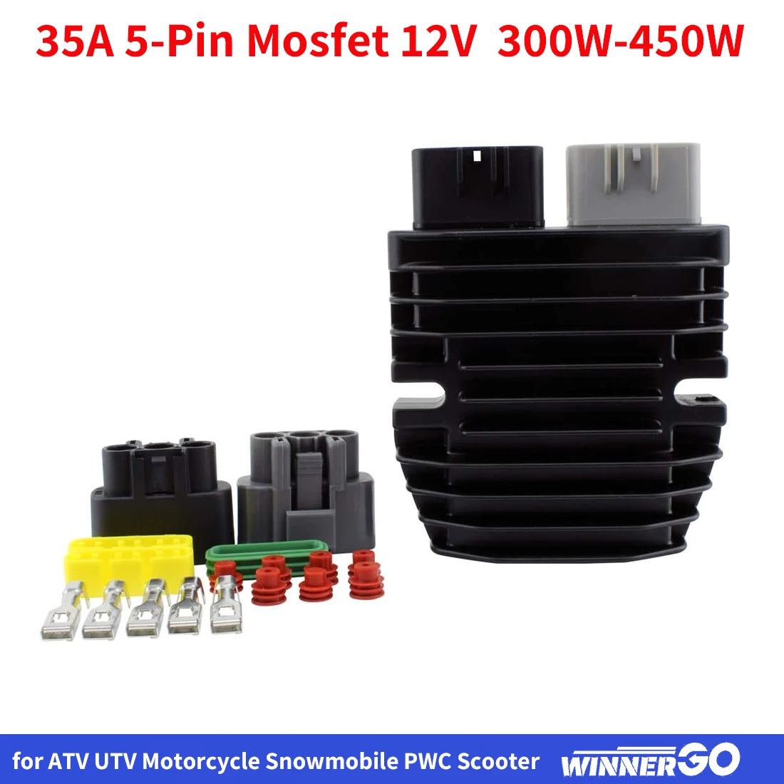 

35A 5-Pin Mosfet Voltage Regulator Rectifier for ATV UTV Motorcycle Snowmobile PWC Scooter 12v 300W-450W Lithium-Ion Batteries