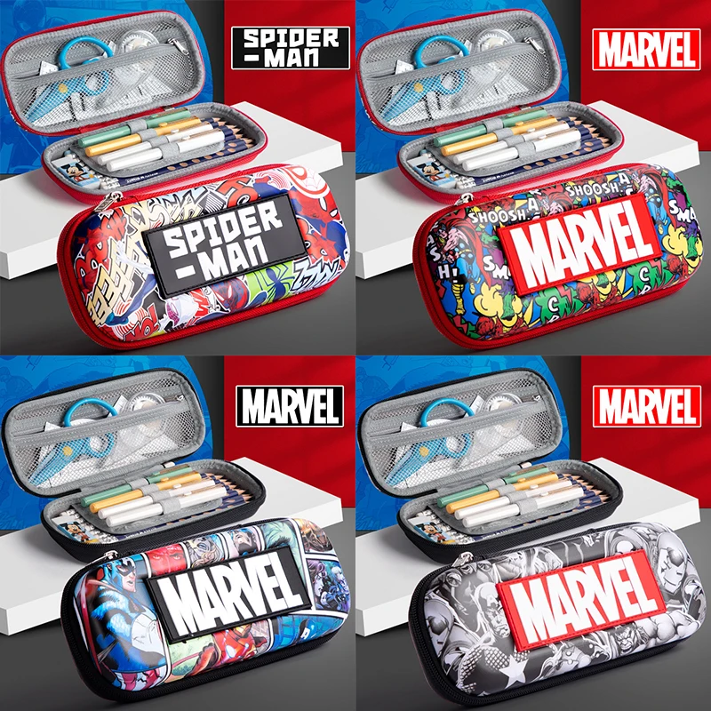 Estuche de lápices de Los Vengadores de Marvel, estuche de almacenamiento impermeable de tres capas, gran capacidad, Iron Man, Spider-Man, Capitán América, suministros escolares