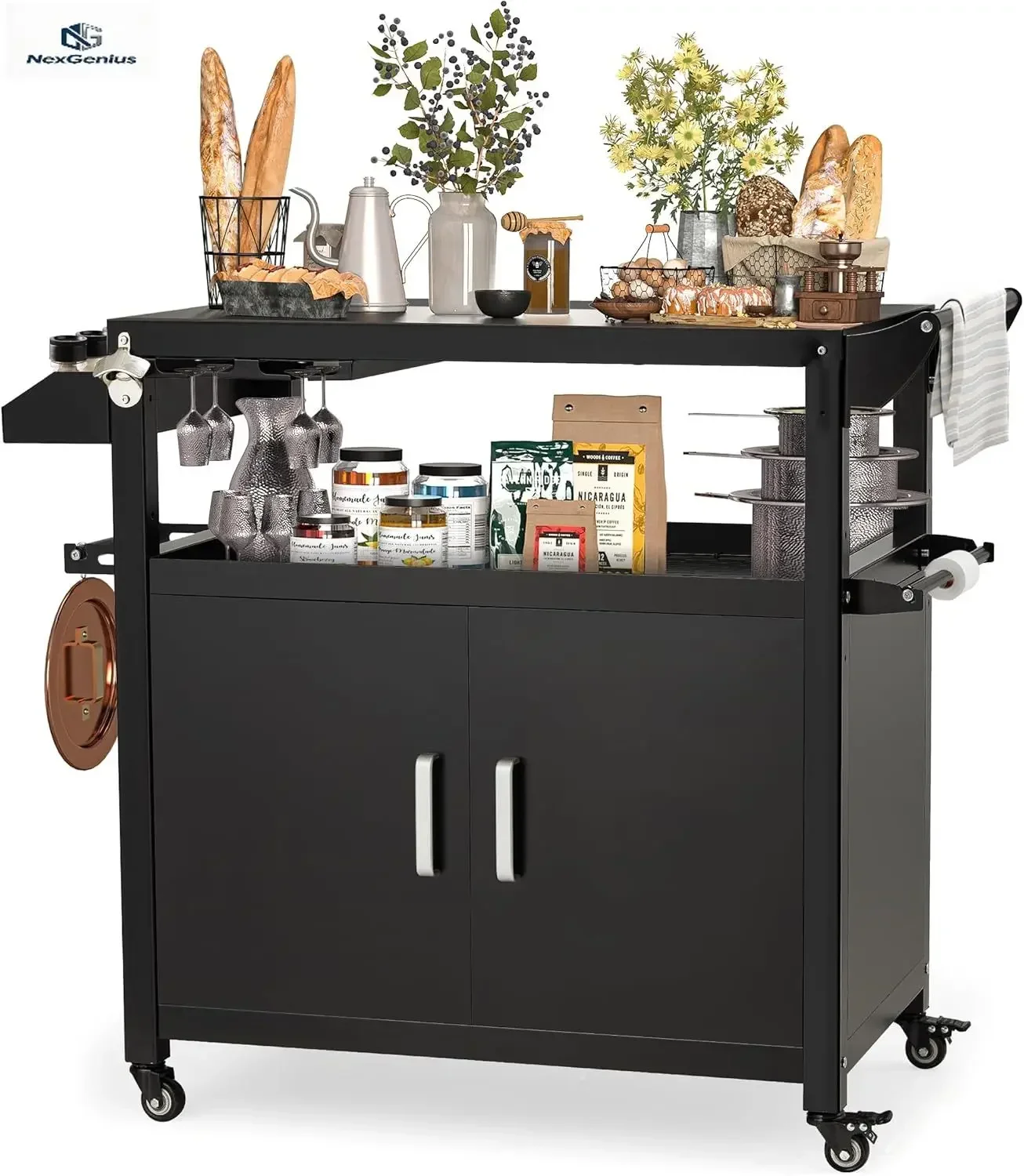 Outdoor Grill Prep Table Storage Cabinets Rolling Bar Grill Cart with Wheels for Blackstone 17/20/22 Inch Griddles Stand, Movabl