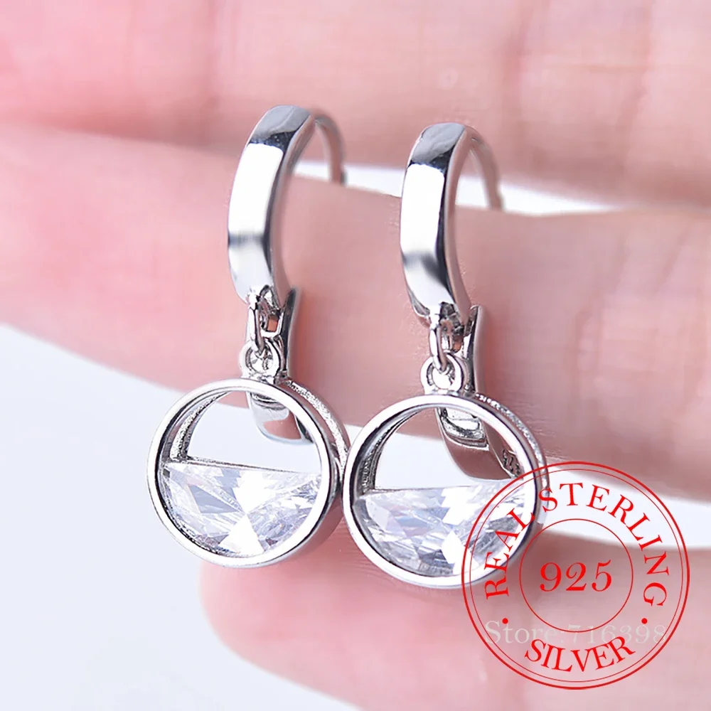 

925 Sterling Silver Crystal Round Stud Earrings For Women Kids Female pendientes mujer moda