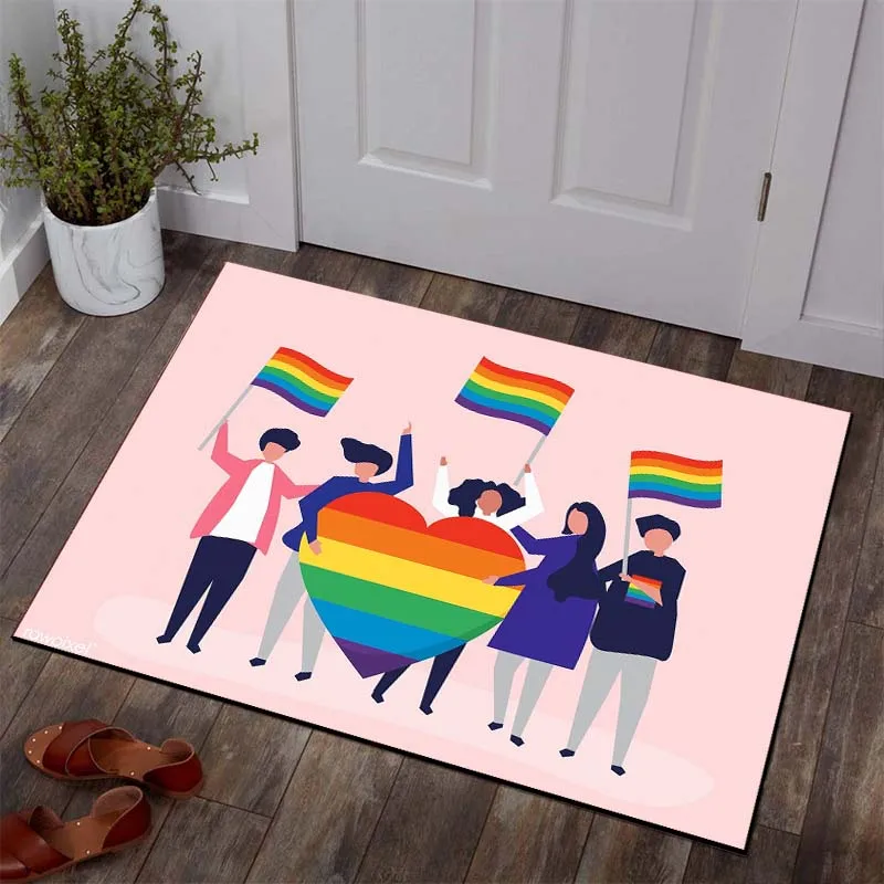 LGBT Rainbow Rugs Entrance Doormats Indoor&outdoor Area Carpets for Bedroom Funny Table Mats Bathroom Kitchen Non-slip Mats