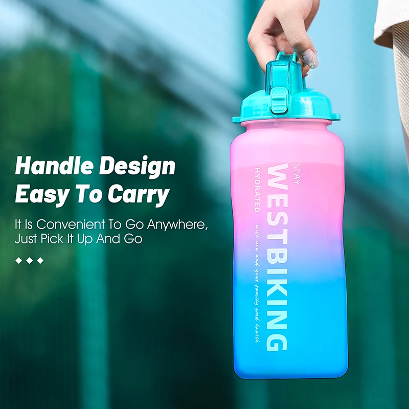 WEST BIKING 2L Fitness Water Bottle Gradient Color Cycling Running Sport Large Capacity Portable Bottle With Cleaning Cup Brush