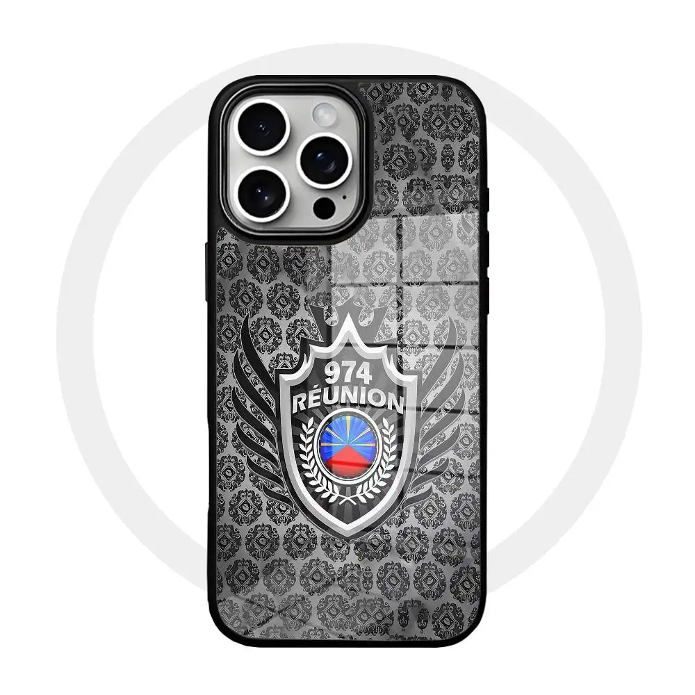 

974 Reunion Island Logo Phone Case Magnetic Glass Phone Case For Iphone 16 15 14 12 11 13 Pro Max Mini Puls Cover
