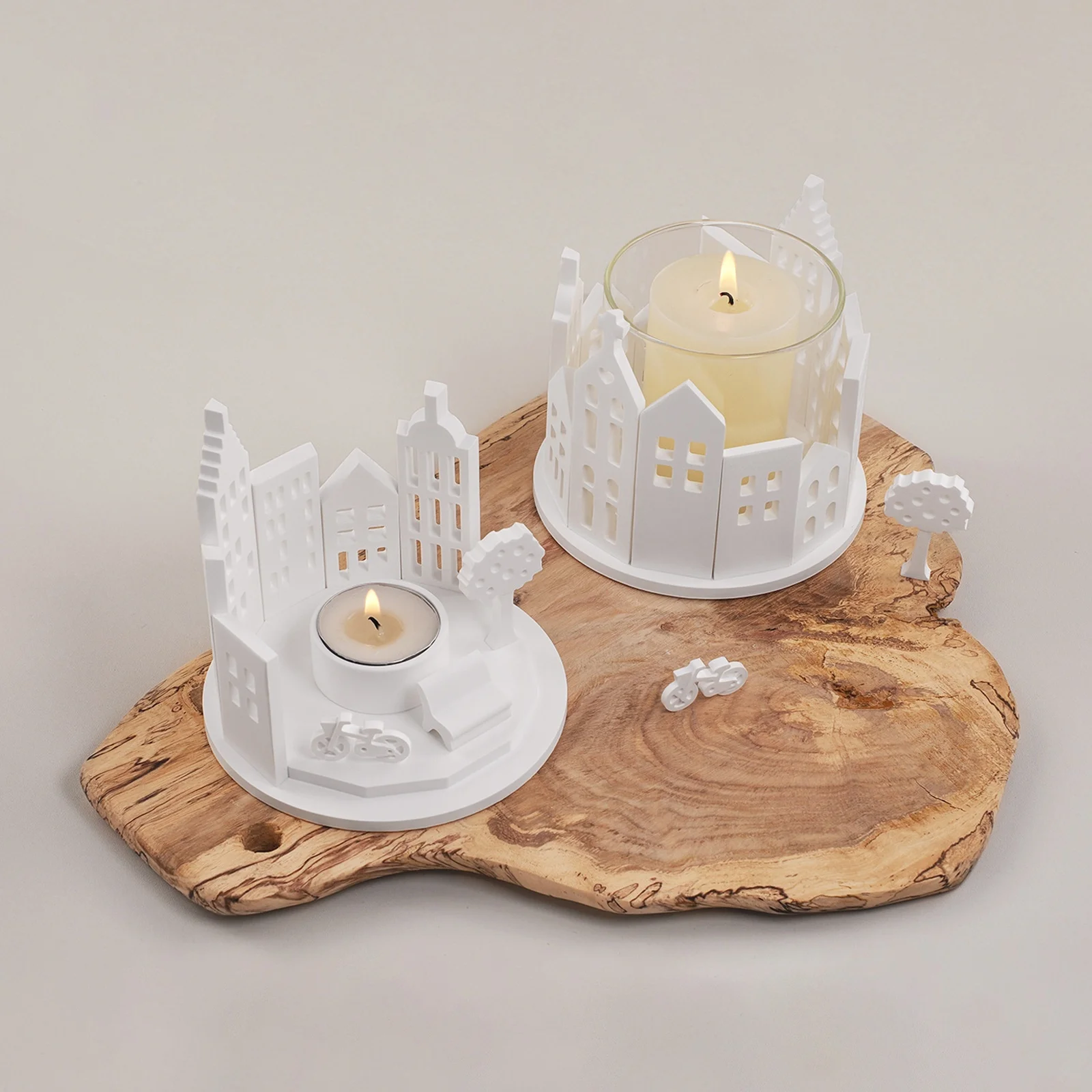 Splicing Combined House Silicone Mold Light House Tealight Holder Plaster Molds Hollow House Round Candle Holder Ornaments Mould