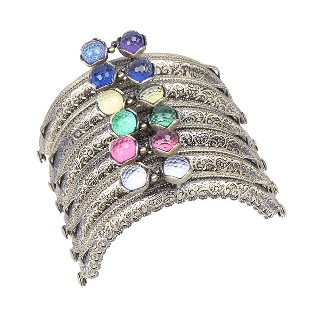 

6Pcs 10.5cm Elegant Lotus Head Metal Purse Frame Coral Bead Decor Light Weight Easy Install Clutch Coin Bag DIY Craft